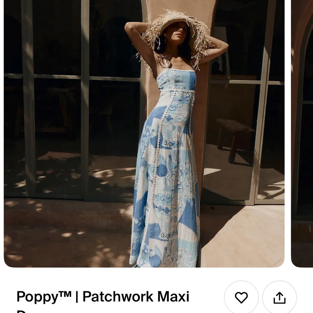 Patchwork Maxi Dress in Blue and White